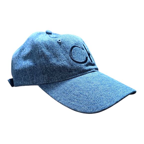 Calvin Klein Denim CK Logo Baseball Cap Blue Jean Dad Hat Adjustable Strapback - Picture 3 of 9